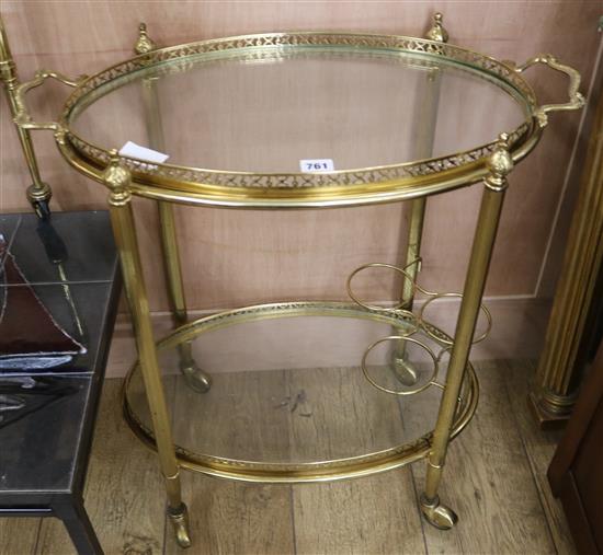 A 1960s two tier oval tea trolley, W.62cm